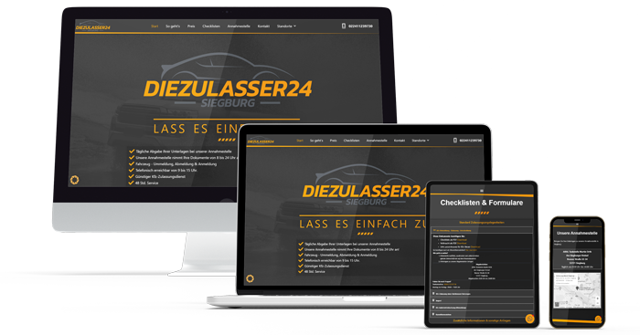 Webdesign-Projekt: www.diezulasser24.de – KADION entwickelt Website für Zulassungsdienst in Siegburg mit schnellem und zuverlässigem Service.